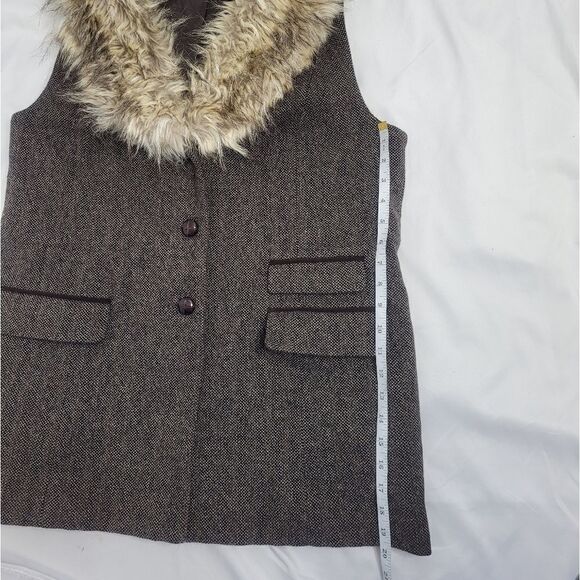 TOPSHOP faux fur collar vest wool tweed brown long dark academia 12 - Picture 8 of 10